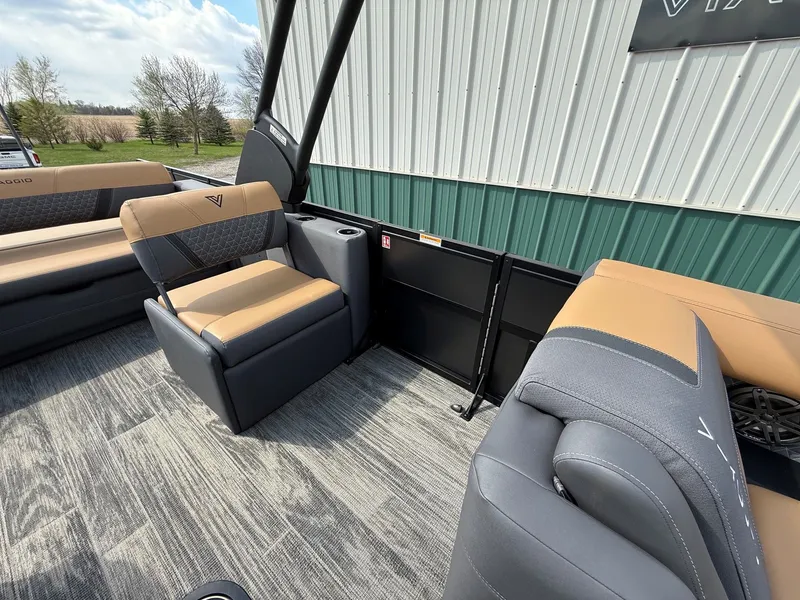 Slide: The Image of Interior of 2026 Viaggio Lago Z 24 S with beige and gray seating. - 15