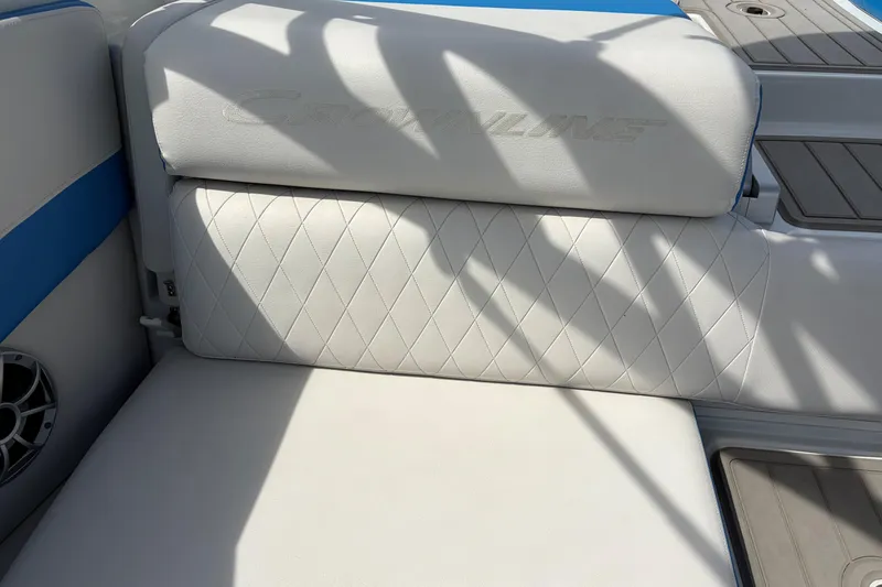 Slide: The Image of Luxurious seating on 2025 Crownline 220 SS boat with diamond-stitched upholstery. - 14