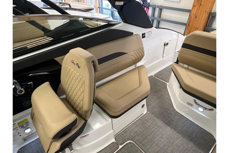 Slide: The Image of Interior of Sea Ray SLX 260 boat, luxurious seating, model year 2025. - 7