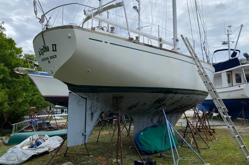 Slide: The Image of Sailboat "Alpha II" on dry dock, Fuji 40 model, 1979, Carolina Beach, NC. - 17