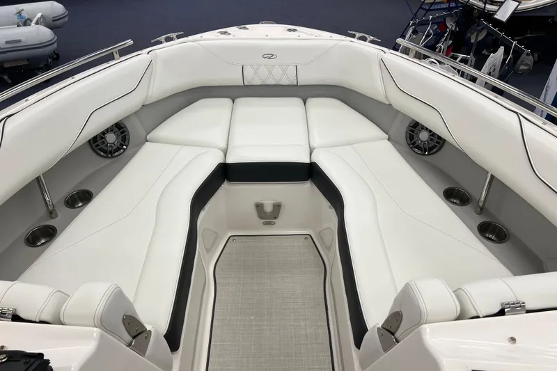 Slide: The Image of Luxurious 2025 Regal LS4 boat interior with white seating and modern design. - 11