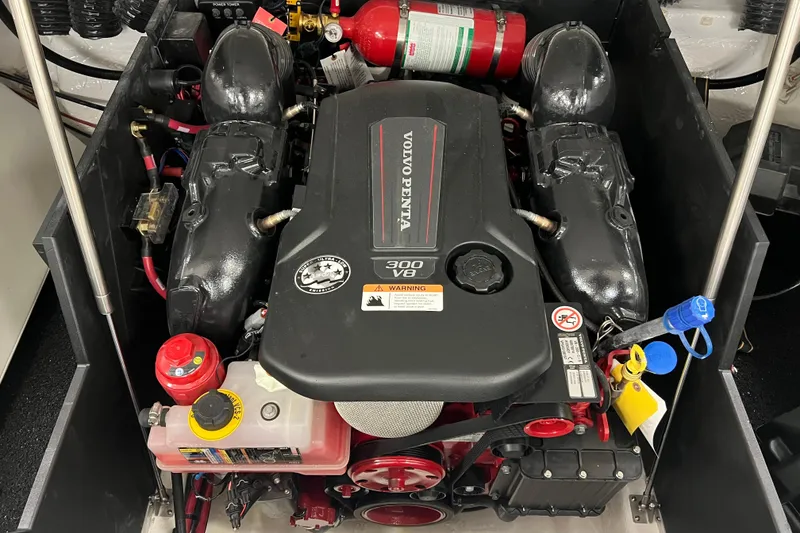 Slide: The Image of 2025 Regal LS4 engine compartment featuring Volvo Penta 300 V8 engine. - 15