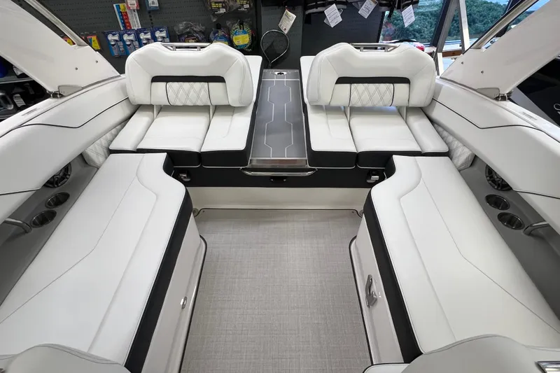 Slide: The Image of Luxurious interior of 2025 Regal LS4 boat with white seating and modern design. - 4
