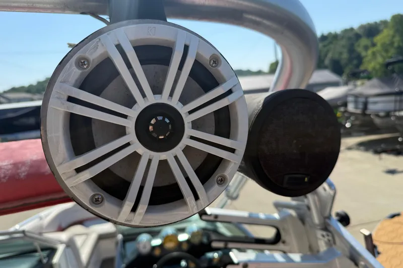 Slide: The Image of Close-up of a 2005 MasterCraft XStar boat speaker system. - 27