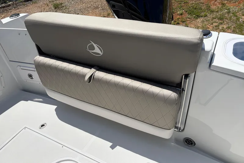 Slide: The Image of 2026 Crownline 210 CC Finseeker boat seat with diamond-stitched upholstery. - 8