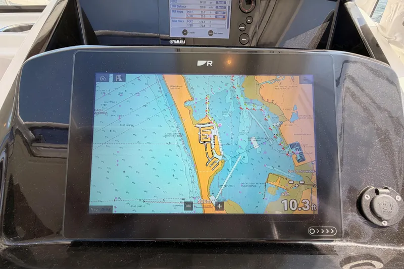 Slide: The Image of Navigation display on 2017 Jeanneau Merry Fisher 855 Marlin boat, showing nautical chart. - 49