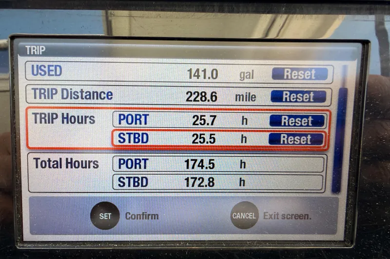 Slide: The Image of Display screen showing trip data for 2017 Jeanneau Merry Fisher 855 Marlin. - 69