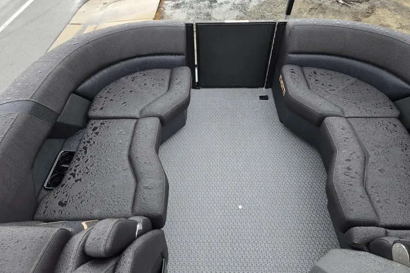 Slide: The Image of Luxurious Evotti 721QL boat interior with wet, cushioned seating, 2026 model. - 36