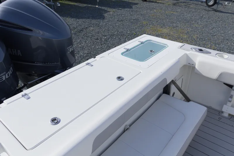Slide: The Image of 2020 Parker 2810 XLD Walkaround boat deck with Yamaha 300 engines. - 11