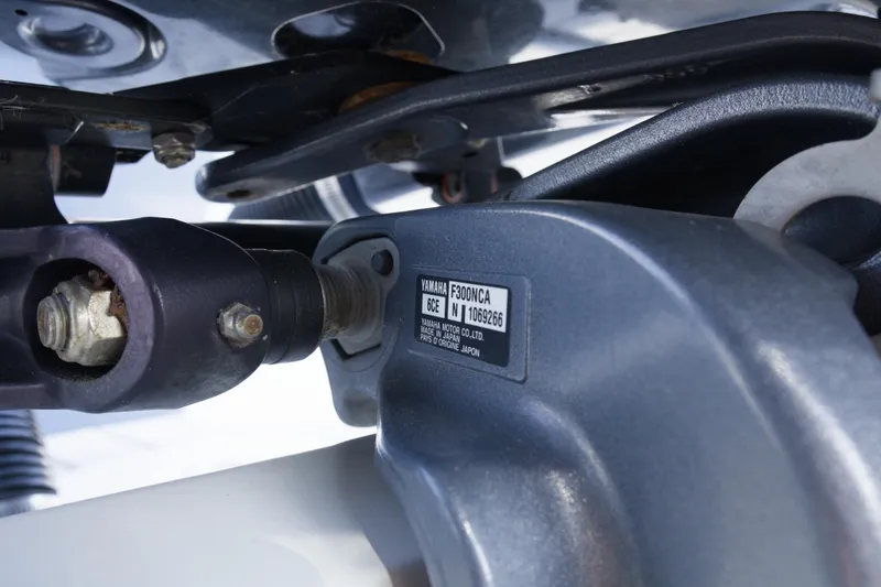 Slide: The Image of Close-up of Yamaha F300NCA engine part on 2020 Parker 2810 XLD Walkaround boat. - 31