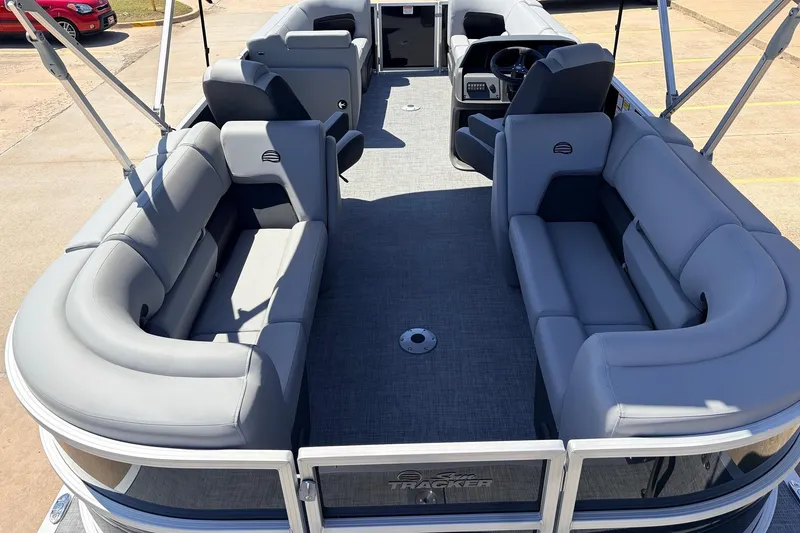 Slide: The Image of 2026 Sun Tracker Party Barge 22 DLX with spacious seating and modern design. - 10