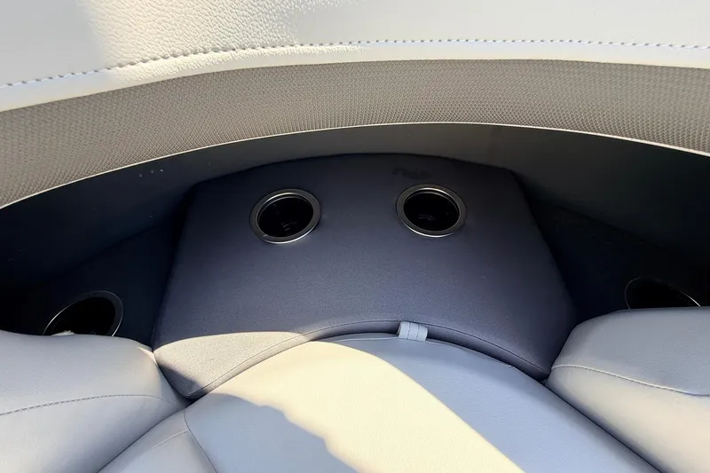 Slide: The Image of Interior seating with cup holders on 2026 Sun Tracker Party Barge 22 DLX. - 41