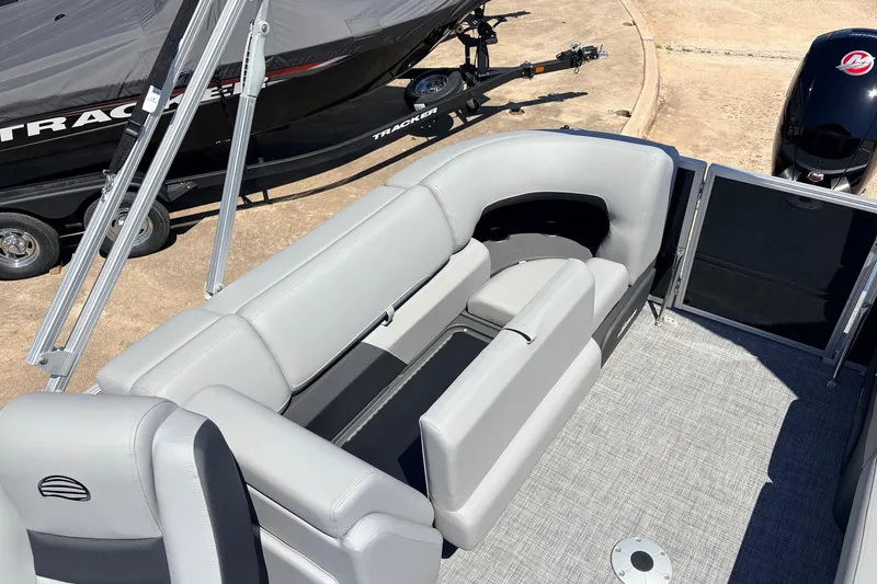 Slide: The Image of 2026 Sun Tracker Party Barge 22 DLX with sleek seating and modern design. - 45
