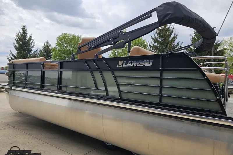 Slide: The Image of 2026 Landau Signature 25C pontoon boat with sleek design and modern features. - 28