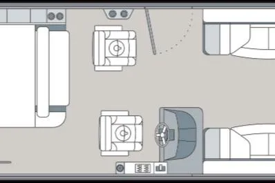 Slide: The Image of Floor plan of 2026 Landau Signature 25C pontoon boat, featuring seating and helm layout. - 75