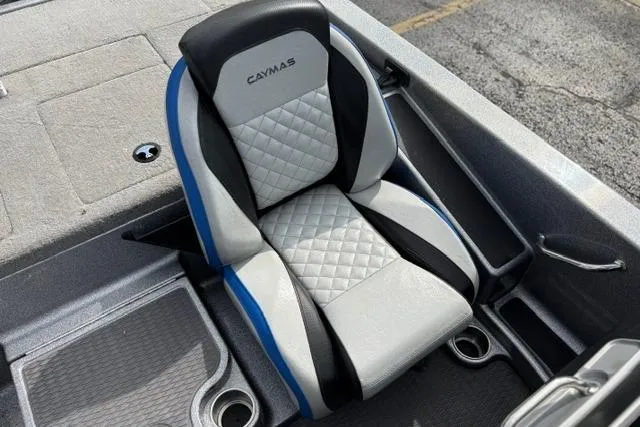 Slide: The Image of 2021 Caymas CX 19 boat seat with quilted design and blue accents. - 46