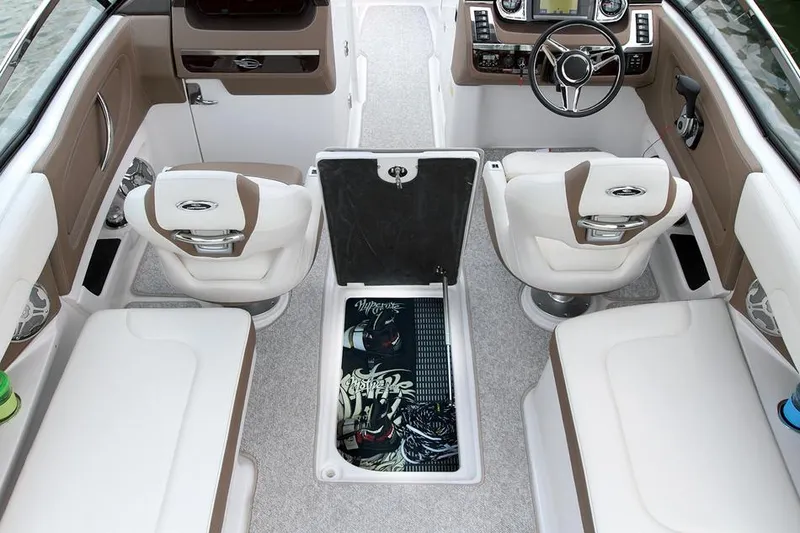 Slide: The Image of Manufacturer Provided Image: 2015 Chaparral 257 SSX boat interior with seating and storage compartment. - 6