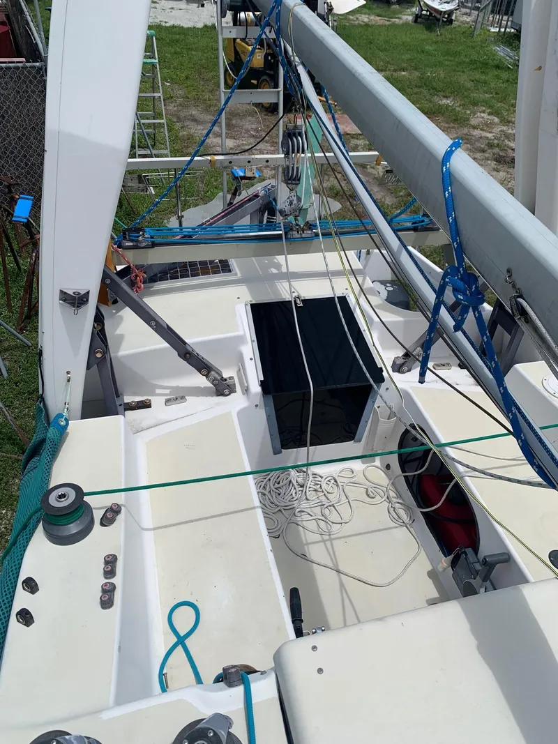 Slide: The Image of Cockpit of a 1991 Corsair F27 sailboat with rigging. - 7