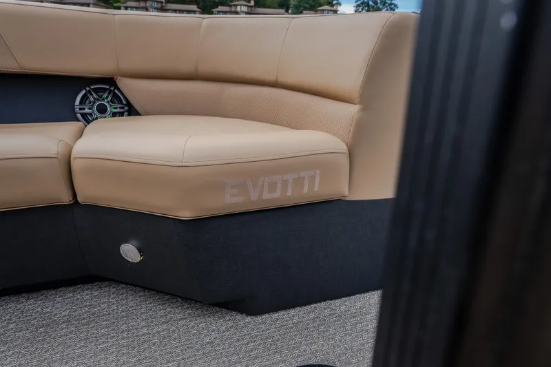 Slide: The Image of Luxurious seating in the 2026 Evotti 525QL boat interior, featuring tan upholstery. - 63