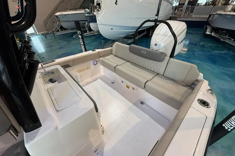 Slide: The Image of Interior view of 2026 Key West 249 FS boat with seating and storage. - 16