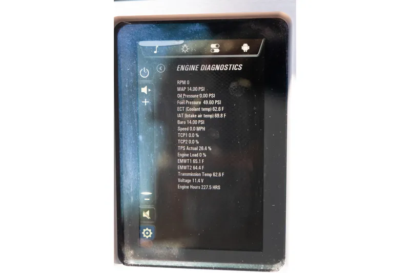 Slide: The Image of 2022 Malibu Wakesetter 23 MXZ engine diagnostics display showing various performance metrics. - 21