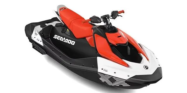 Slide: The Image of 2026 Sea-Doo SPARK TRIXX 3UP jet ski in red and black. - 3