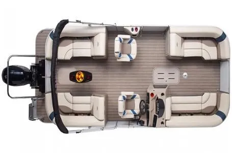 Slide: The Image of Aerial view of SunCatcher Select 322 322RC pontoon boat, 2026 model. - 2
