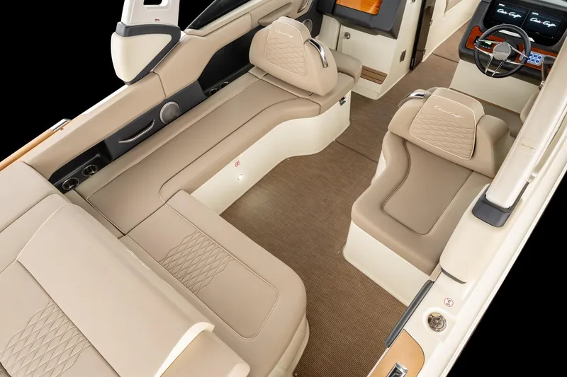 Slide: The Image of Luxurious interior of 2026 Chris-Craft Sportster 28 boat with elegant beige seating. - 13