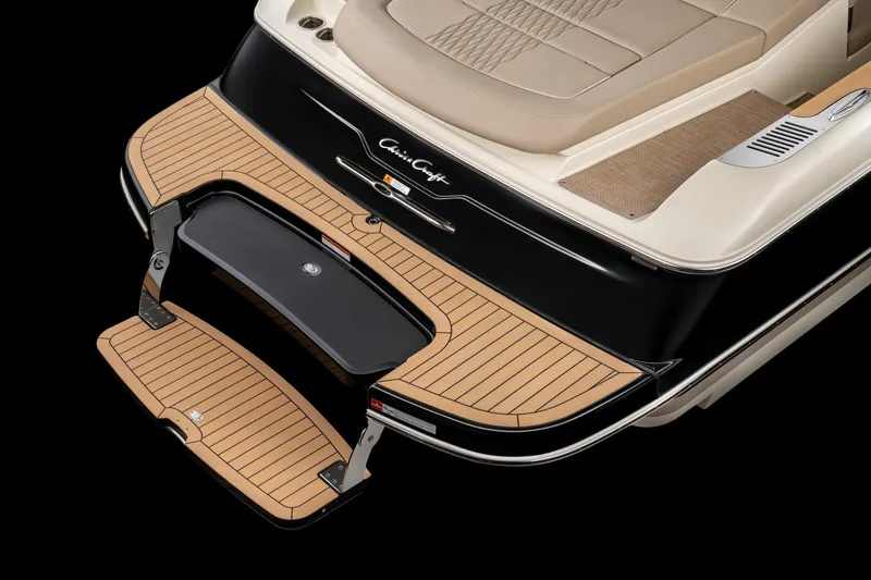 Slide: The Image of 2026 Chris-Craft Sportster 28 boat with elegant teak swim platform and luxurious seating. - 14