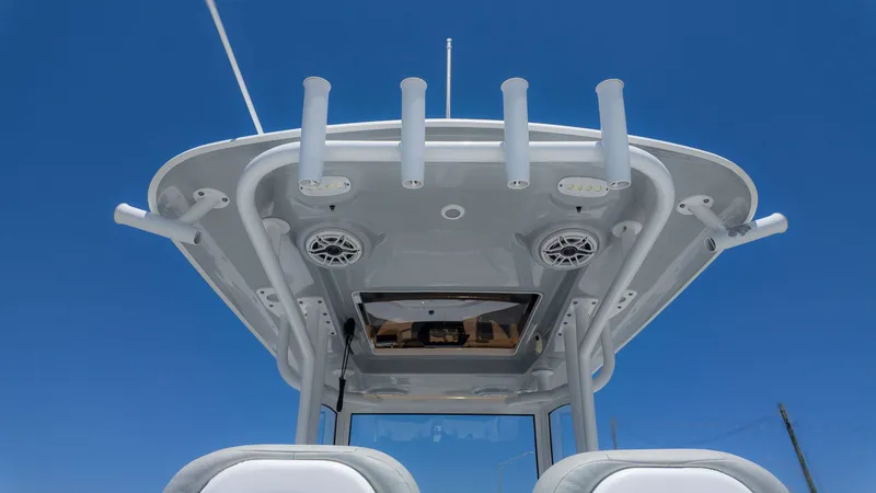 Slide: The Image of 2019 Sportsman Masters 267 Bay Boat with fishing rod holders. - 23