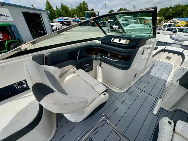 Slide: The Image of Interior of a 2021 Chaparral 30 Surf boat with modern seating. - 26