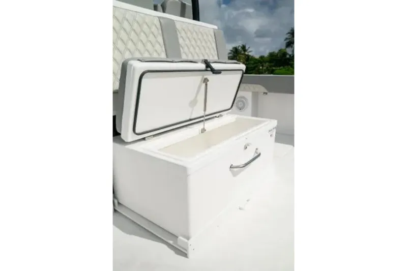 Slide: The Image of Open storage compartment on 2024 Front Runner 37 Catamaran, featuring sleek design and functionality. - 91