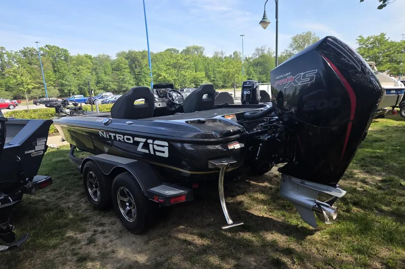 Slide: The Image of 2021 Nitro Z19 Pro boat with Mercury Pro XS engine, parked outdoors. - 9