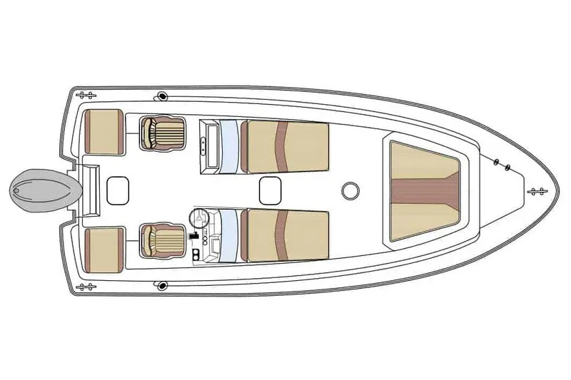 Slide: The Image of Manufacturer Provided Image: Top view layout of 2025 Scout 175 Sport Dorado boat, featuring seating and engine placement. - 14