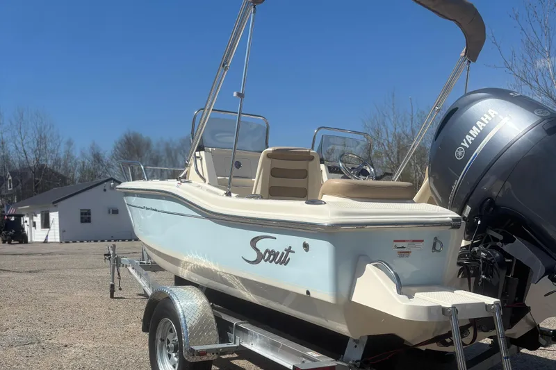 Slide: The Image of 2025 Scout 175 Sport Dorado boat on trailer with Yamaha engine. - 3