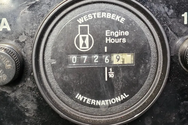 Slide: The Image of Westerbeke engine hour meter showing 7269 hours on a 1997 Regal Commodore 402. - 39