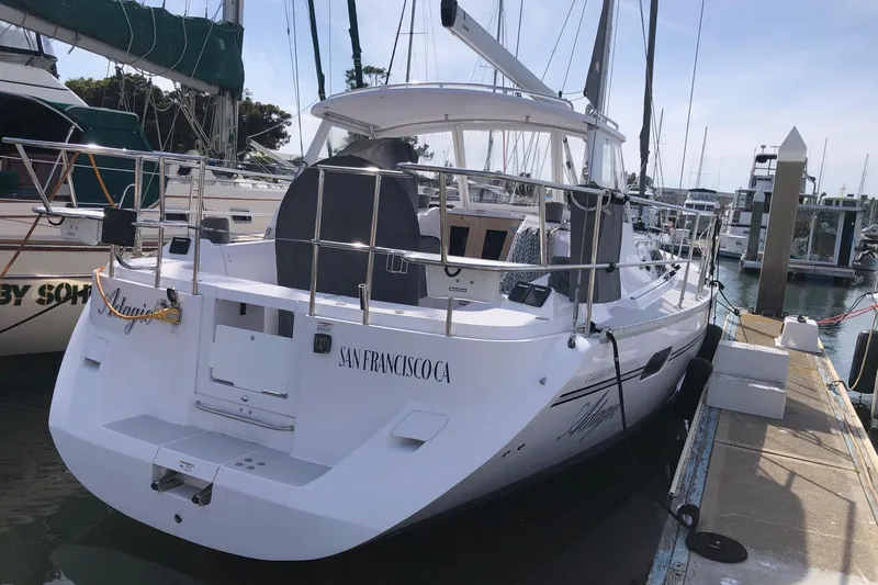 Slide: The Image of 2020 Catalina 355 sailboat docked in marina, San Francisco, rear view. - 24