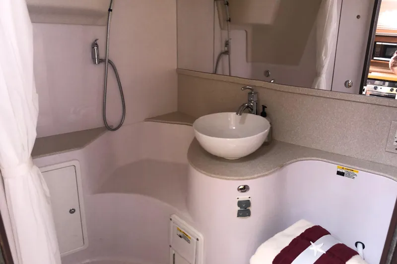 Slide: The Image of Modern bathroom interior of 2020 Catalina 355 yacht with sink and shower. - 7