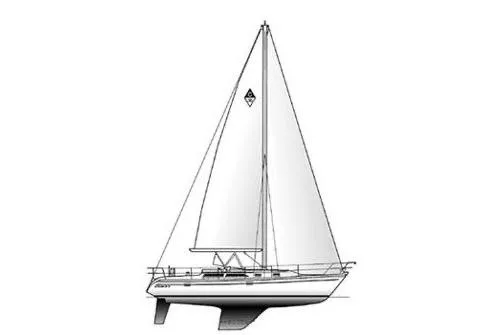 Slide: The Image of 2007 Catalina 36 MkII sailboat illustration, side view with sails raised. - 4