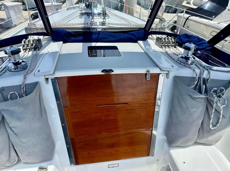 Slide: The Image of Cockpit of 2007 Catalina 36 MkII sailboat with winches and wooden hatch. - 6