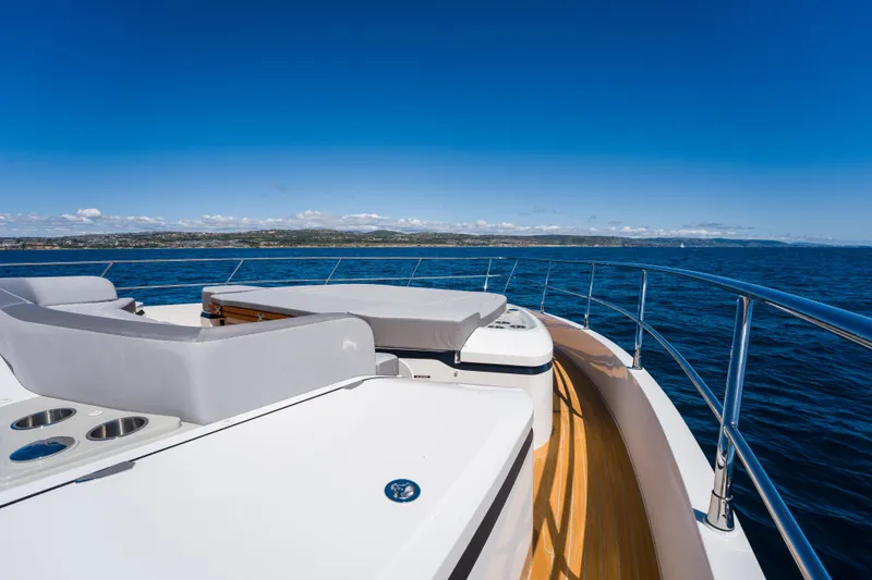 Slide: The Image of Luxurious Pearl 72 yacht deck with ocean view, 2024 model. - 105