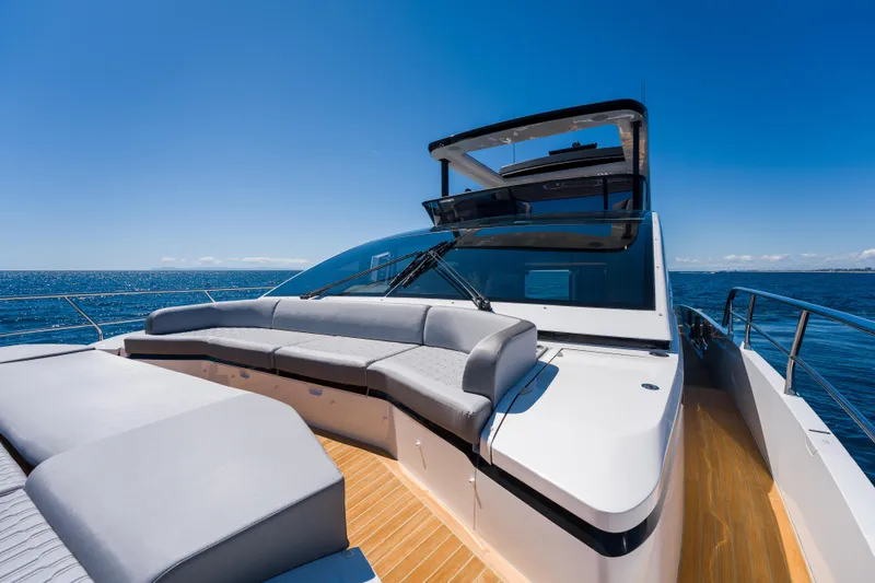 Slide: The Image of Luxurious 2024 Pearl 72 yacht with sleek design and spacious deck on open sea. - 106