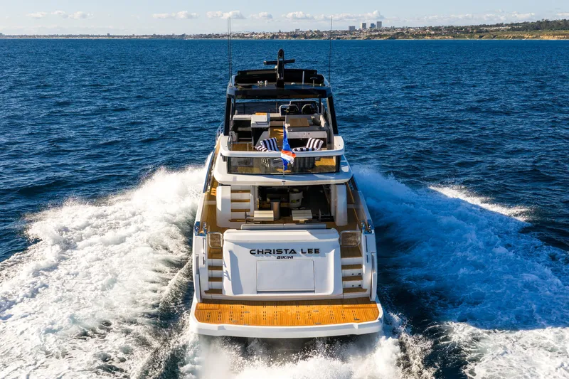 Slide: The Image of Luxury Pearl 72 yacht cruising on open sea, 2024 model. - 11
