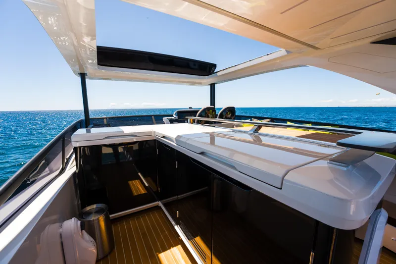 Slide: The Image of Luxurious 2024 Pearl 72 yacht deck with ocean view and sleek design. - 116