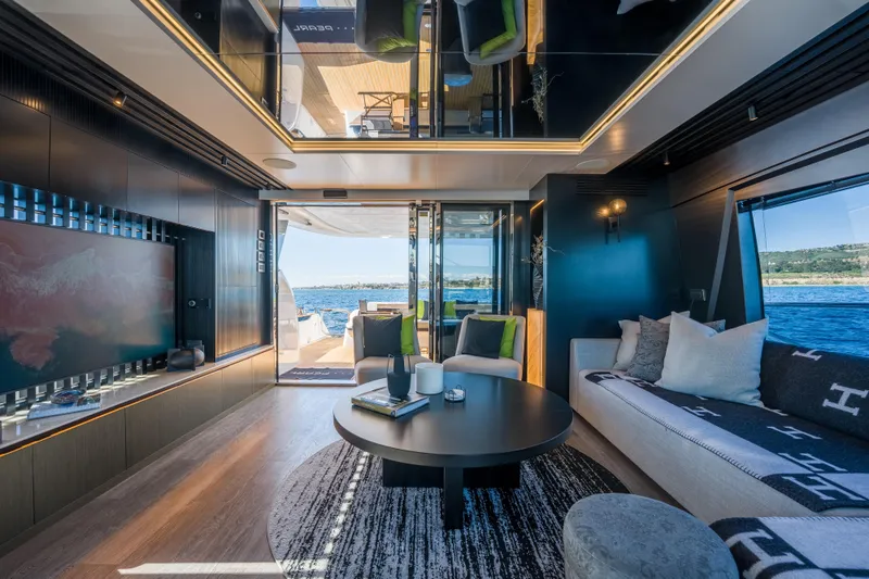 Slide: The Image of Luxurious interior of 2024 Pearl 72 yacht with modern decor and ocean view. - 33
