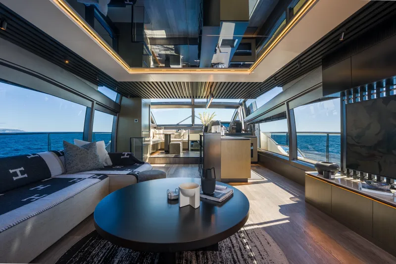 Slide: The Image of Luxurious interior of 2024 Pearl 72 yacht with ocean view and modern furnishings. - 36