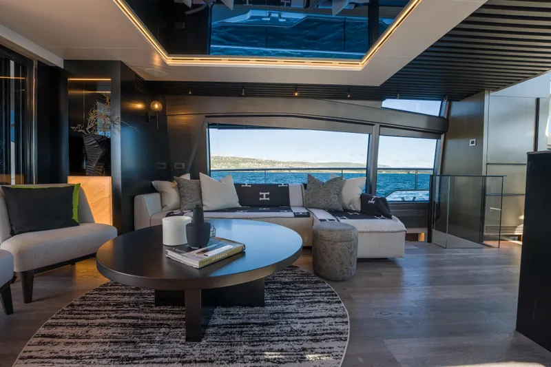 Slide: The Image of Luxurious interior of 2024 Pearl 72 yacht with ocean view and modern furnishings. - 37