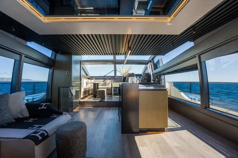 Slide: The Image of Luxurious interior of 2024 Pearl 72 yacht with panoramic ocean views and modern design. - 41