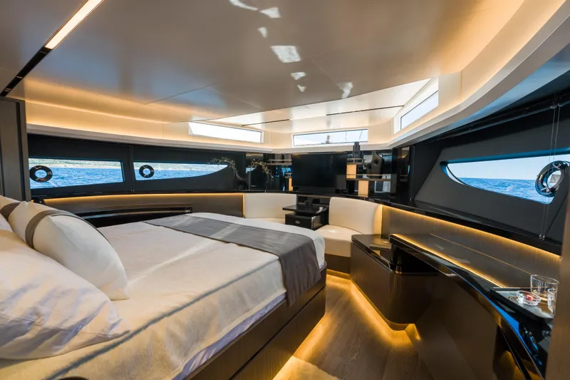 Slide: The Image of Luxurious interior of 2024 Pearl 72 yacht with modern design and ocean view. - 58