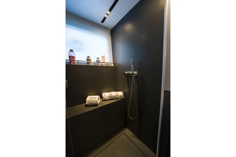 Slide: The Image of Modern shower area in 2024 Pearl 72 yacht, featuring sleek design and amenities. - 73